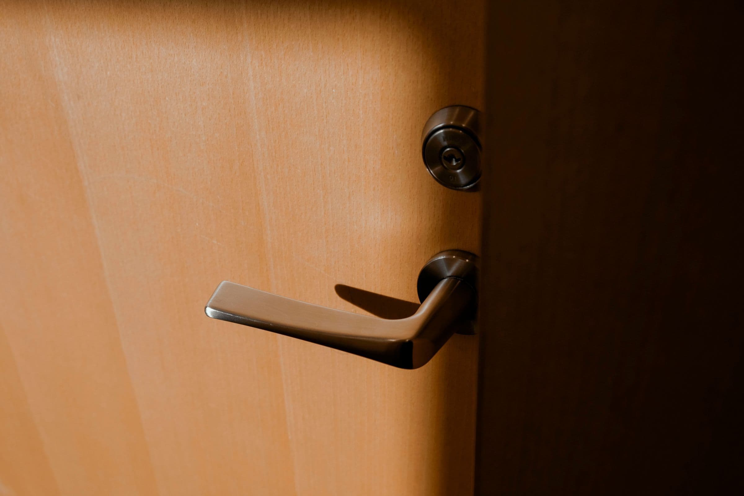 Lever handle on a veneer door