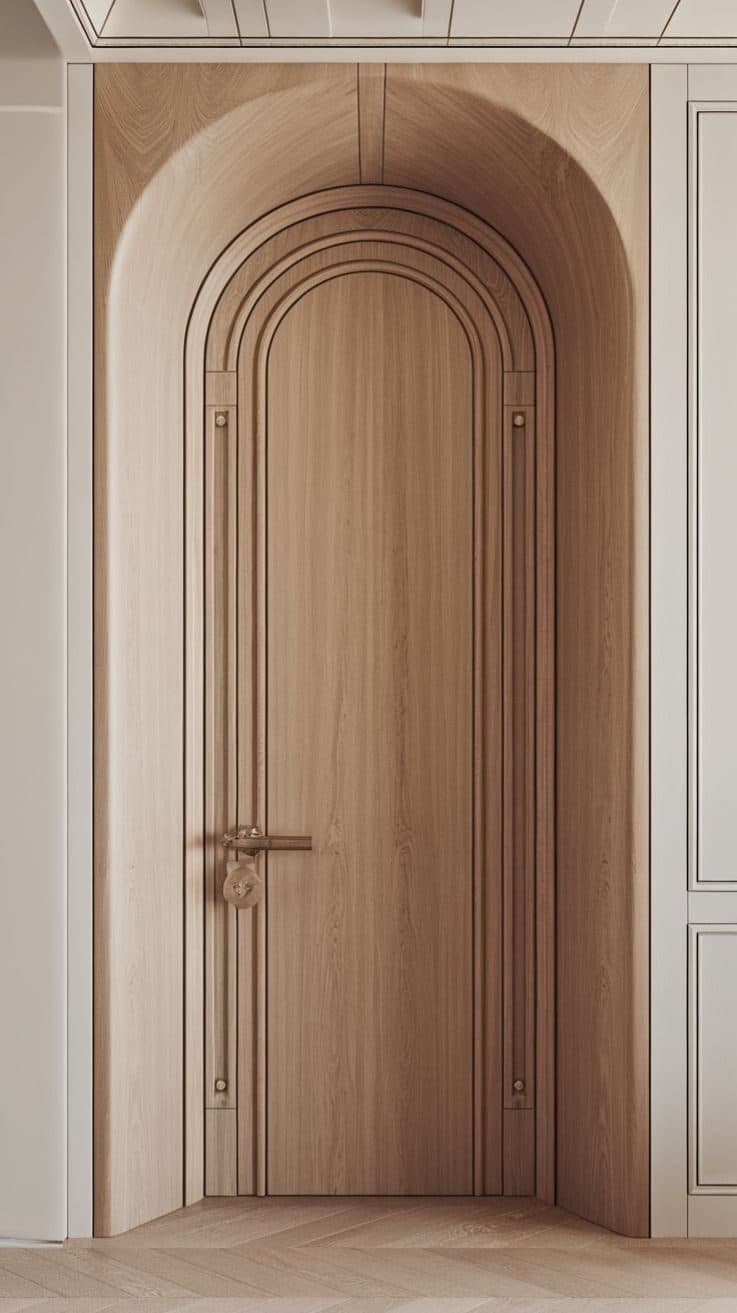 An arched oak door